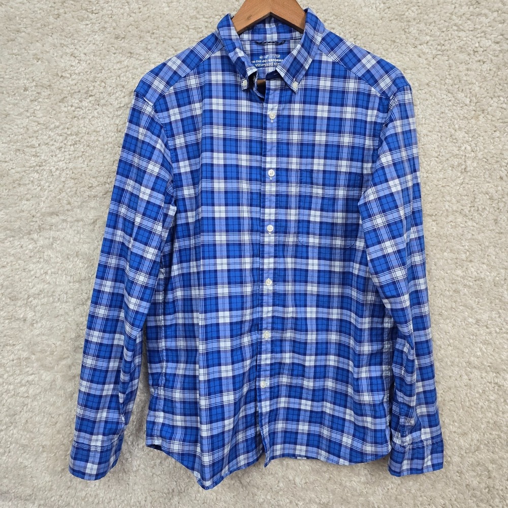 Vineyard Vines OTG Button Down Shirt Men's Medium Blue Plaid‎ Performance Casual